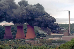 Smoke and flames emanating from the burning turbine hall in 1998