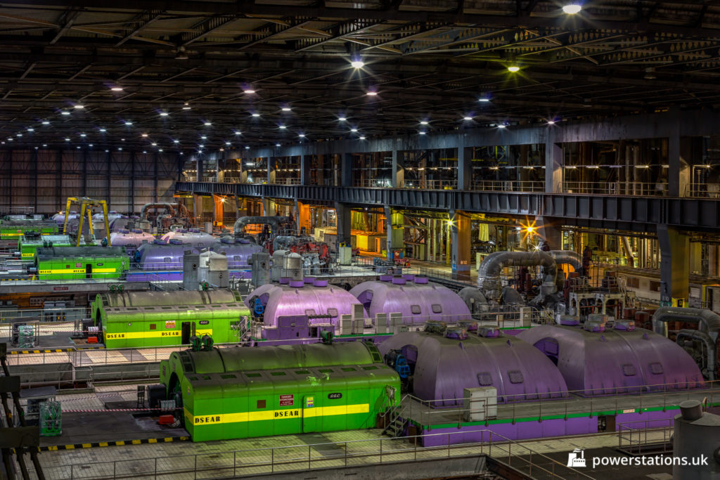 General view of units 2 to 6 in the Longannet turbine hall
