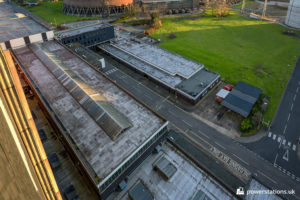 Rugeley B Workshops (left) and admin block (right) with the link-bridge at the top of the image